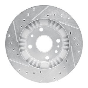 Mazda Protege Brake Rotor (1) - Front Right - R1 Concepts - Drilled & Slotted - Silver - `99-`03